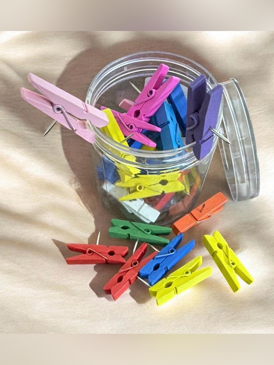 Other - Mini Wooden Clothespin Thumb Tacs 30 Pieces Multi or Natural Wood Tone